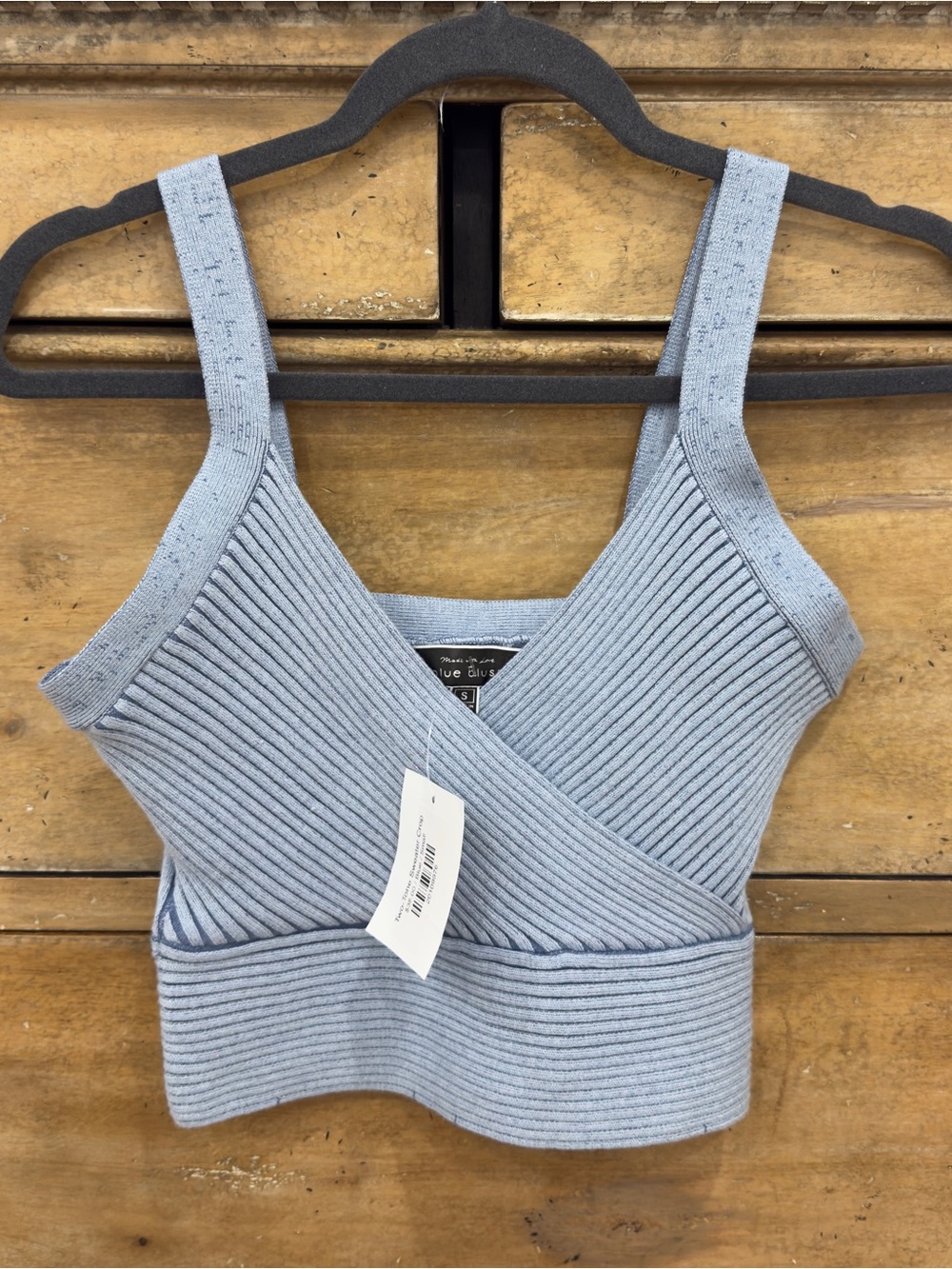 NWT Blue Blush Ribbed Knit V-Neck Cropped Tank - Light Blue